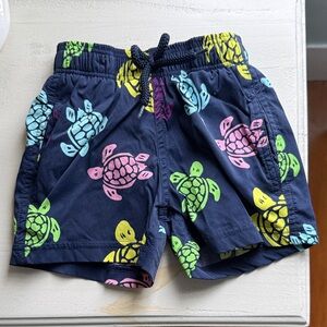 2T Boys Vilebrequin Navy Kids Swim Trunks with Multicolor Turtle Print